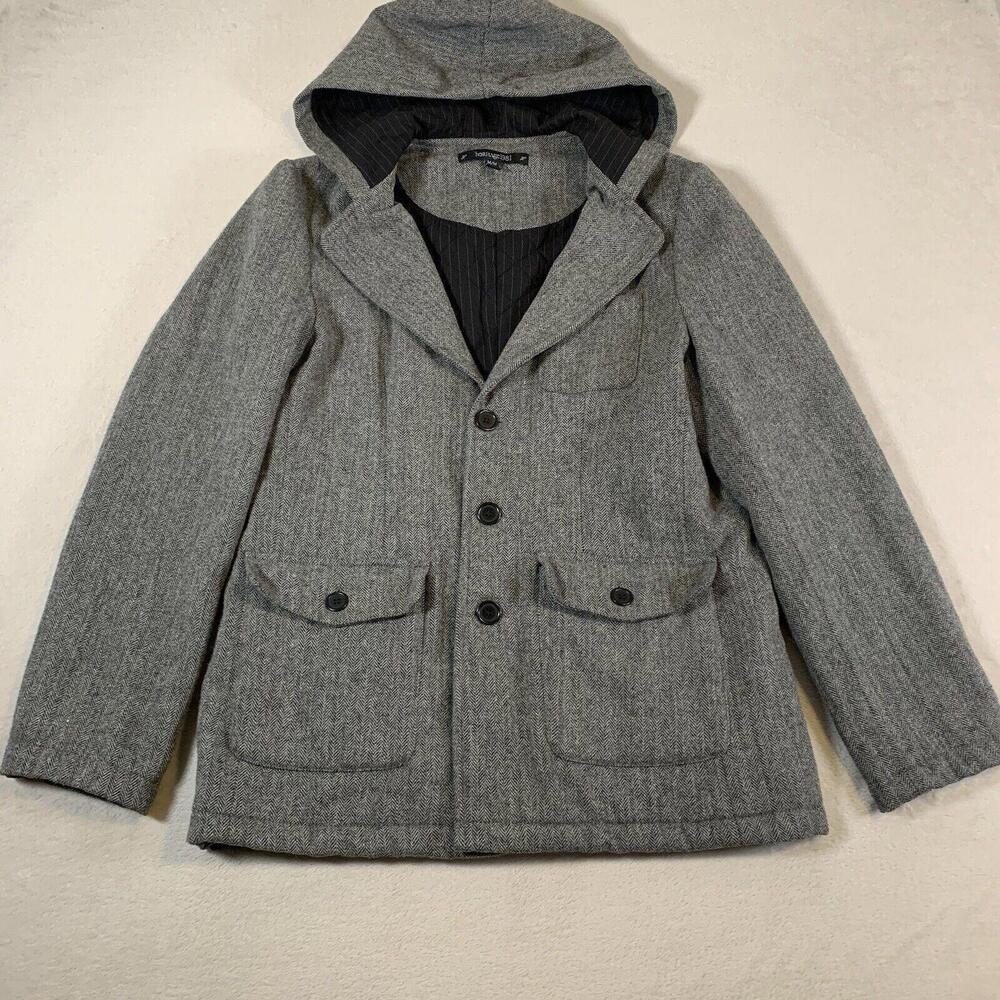 Heritage 1981 Jacket Mens Medium Gray Hooded Blazer Style 30% Wool Front Pockets
